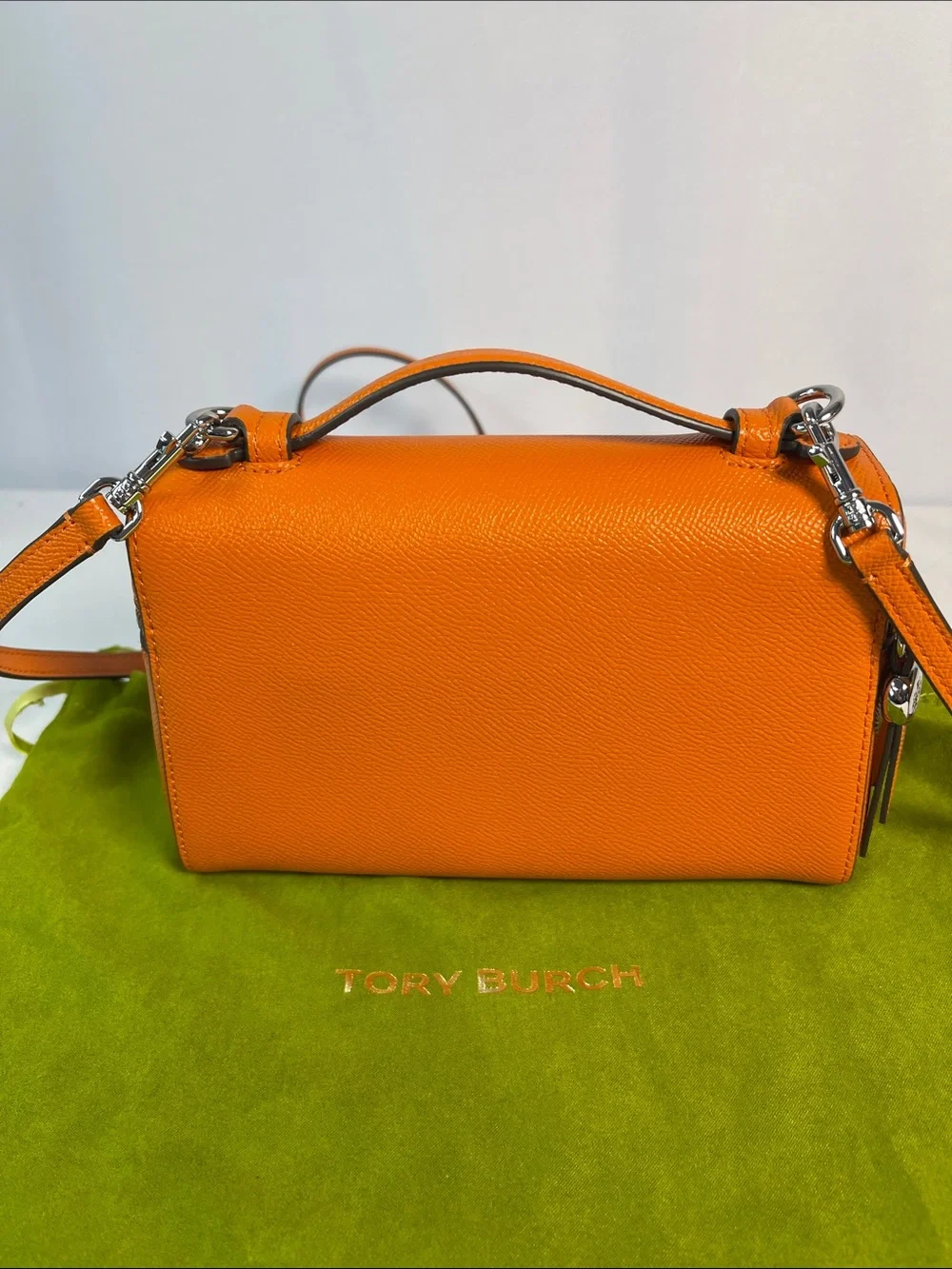 Tory Burch Slim Romy Top Handle Bag Orange Saffiano Leather